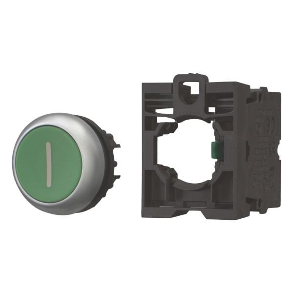 EATON - Drucktaste, RMQ-Titan, flach, tastend, 1 S, grün, beschriftet, Frontring Titan