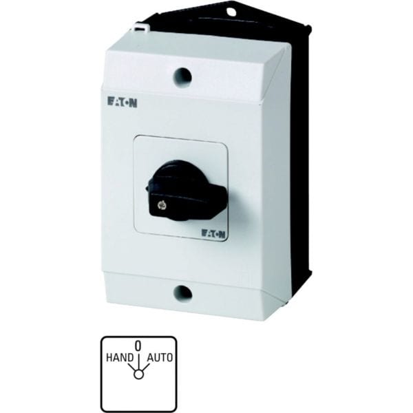 EATON - Umschalter, T0, 20 A, Aufbau, 2 Baueinheit(en), Kontakte: 4, 45 °, rastend, mit 0-Stellung, HAND-0-AUTO, Abwicklungs Nr. 15432