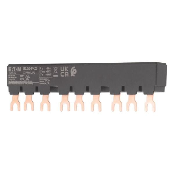 EATON - Drehstromschienenblock, berührungssicher, kurzschlussfest, Ue = 690 V, Iu = 63 A, Schutzschalter: 3, Teilungsmaß 45 mm, Ausführung des elekt