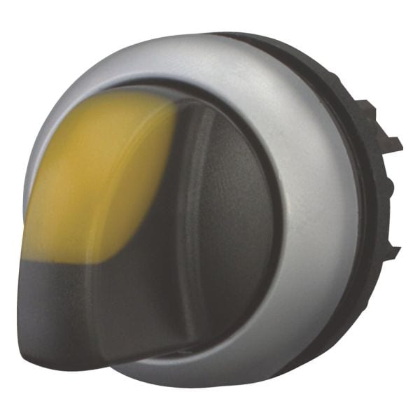 EATON - Leuchtwahltaste, RMQ-Titan, mit Knebelgriff, tastend, 3 Stellungen, gelb, Frontring Titan