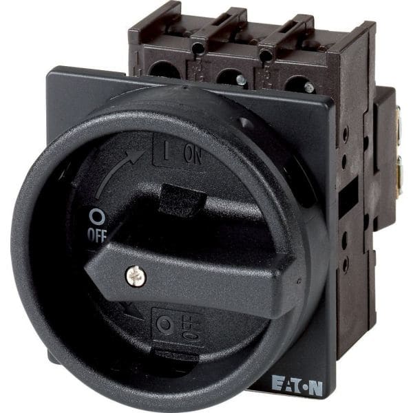 EATON - Hauptschalter, P1, 32 A, Einbau, 3-polig, 2 Schließer, 2 Öffner, HALT-Funktion, mit schwarzem Drehgriff und Sperrkranz