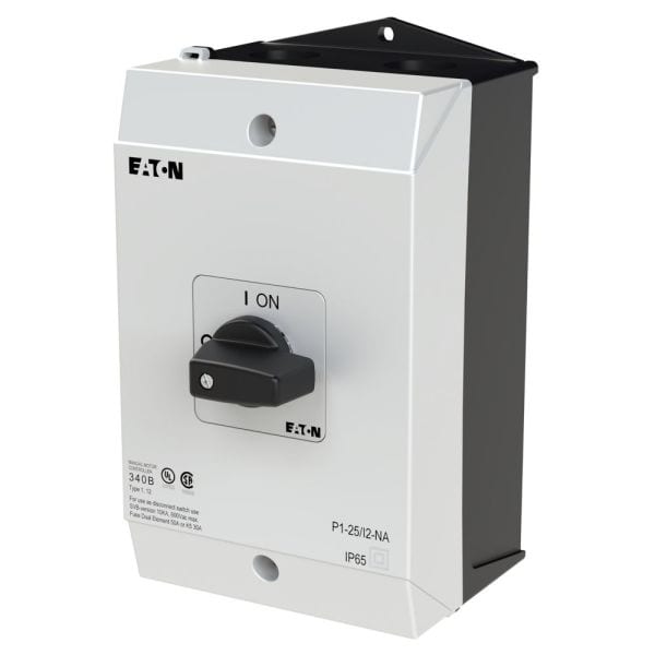 EATON - EIN-AUS-Schalter, P1, 25 A, Aufbau, 3-polig, mit schwarzem Knebel und Frontschild, UL/CSA