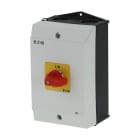 EATON - EIN-AUS-Schalter, P1, 25 A, Aufbau, 3-polig, NOT-AUS-Funktion, mit rotem Knebel und gelbem Frontschild