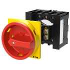 EATON - Hauptschalter, P1, 25 A, Zwischenbau, 3-polig, 2 Schließer, 2 Öffner, NOT-AUS-Funktion, mit rotem Drehgriff und gelbem Sperrkranz