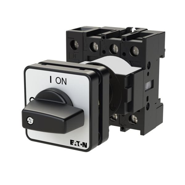 EATON - EIN-AUS-Schalter, P1, 32 A, Zwischenbau, 3-polig + N, mit schwarzem Knebel und Frontschild