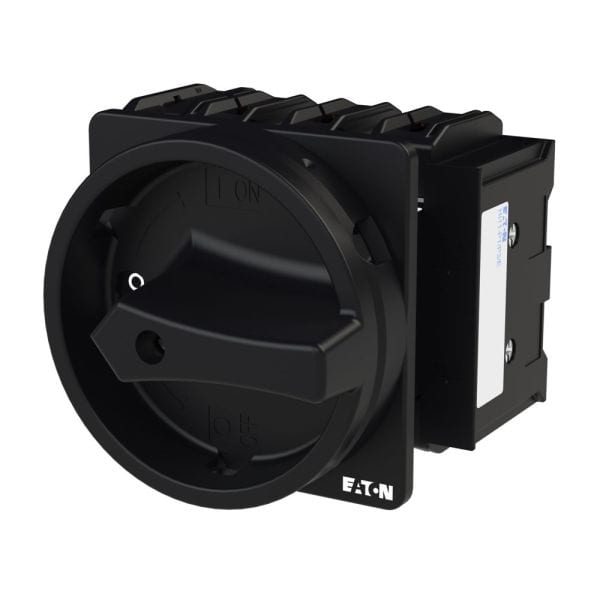 EATON - Hauptschalter, P3, 100 A, Einbau, 3-polig + N, 1 Schließer, 1 Öffner, HALT-Funktion, mit schwarzem Drehgriff und Sperrkranz, abschließbar in