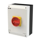 EATON - Hauptschalter, P3, 100 A, Aufbau, 3-polig, 1 Schließer, 1 Öffner, NOT-AUS-Funktion, mit rotem Drehgriff und gelbem Sperrkranz, UL/CSA
