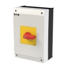 EATON - EIN-AUS-Schalter, P3, 63 A, Aufbau, 3-polig, NOT-AUS-Funktion, mit rotem Knebel und gelbem Frontschild