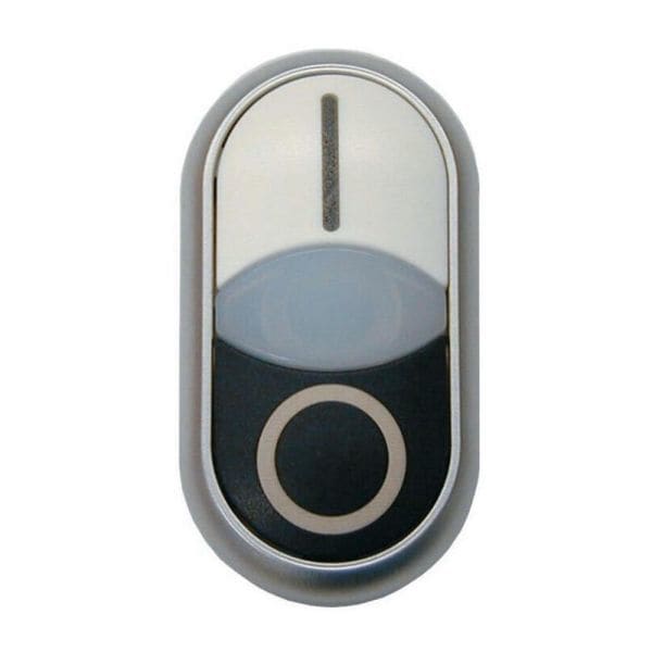EATON - Doppeldrucktaste, RMQ-Titan, Tasten und Leuchtmelder vorstehend, tastend, Vorsatzlinse weiß, weiß, schwarz, beschriftet, Frontring Schwarz