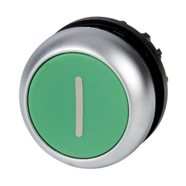 EATON - Drucktaste, RMQ-Titan, flach, rastend, grün, beschriftet, Frontring Titan