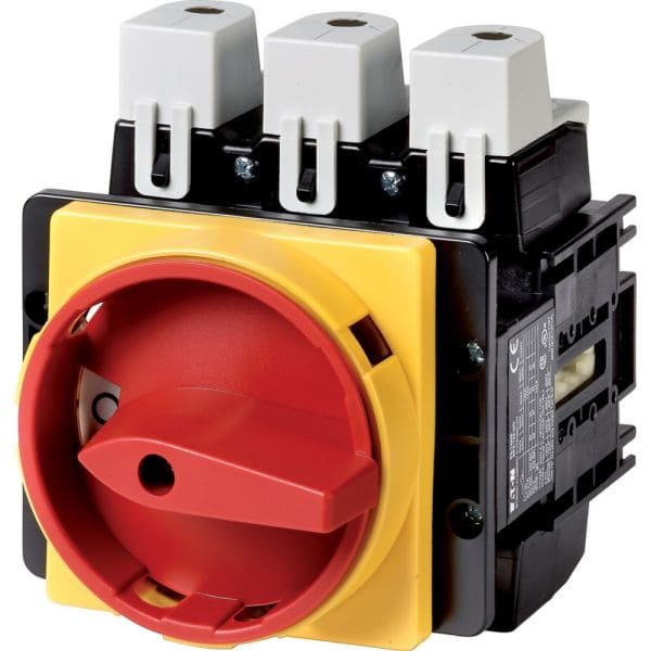 EATON - Hauptschalter, P5, 160 A, Einbau, 3-polig, NOT-AUS-Funktion, mit rotem Drehgriff und gelbem Sperrkranz, abschließbar in 0-Stellung