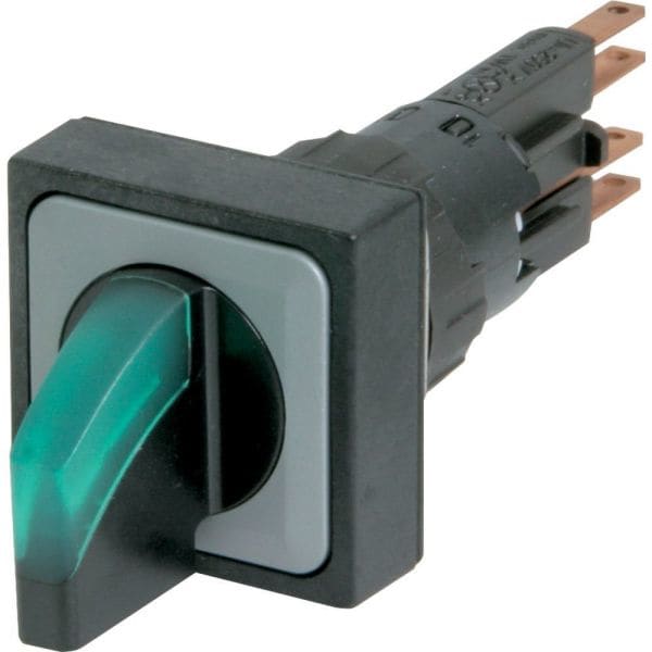 EATON - Leuchtwahltaste, tastend, 45° 45°, 25 x 25 mm, 3 Stellungen, mit Knebelgriff, grün, inkl. Verdrehschutz VS, mit Glühlampe, 24 V