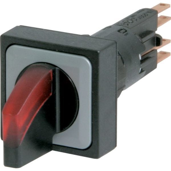 EATON - Leuchtwahltaste, rastend, 45° 45°, 25 x 25 mm, 3 Stellungen, mit Knebelgriff, rot, inkl. Verdrehschutz VS, mit Glühlampe, 24 V