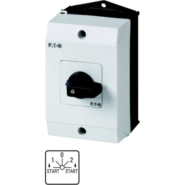 EATON - Tastschalter, T0, 20 A, Aufbau, 2 Baueinheit(en), Kontakte: 4, Tastfunktion in Stellung START, 45 °, tastend/rastend, START>1-0-2<START, Abw