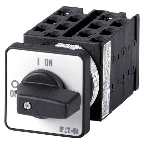EATON - EIN-AUS-Schalter, T0, 20 A, Einbau, 6 Baueinheit(en), 9-polig, 2 Schließer, 1 Öffner, mit schwarzem Knebel und Frontschild