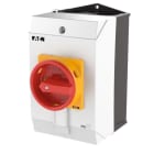 EATON - Hauptschalter, T3, 32 A, Aufbau, 4 Baueinheit(en), 7-polig, NOT-AUS-Funktion, mit rotem Drehgriff und gelbem Sperrkranz