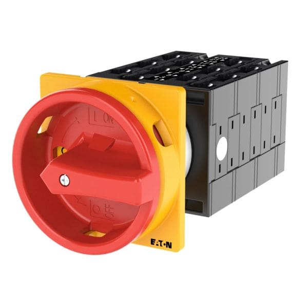EATON - Hauptschalter, T3, 32 A, Einbau, 6 Baueinheit(en), 12-polig, NOT-AUS-Funktion, mit rotem Drehgriff und gelbem Sperrkranz