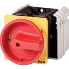 EATON - Hauptschalter, T5B, 63 A, Einbau, 3 Baueinheit(en), 3-polig + N, 1 Schließer, 1 Öffner, NOT-AUS-Funktion, mit rotem Drehgriff und gelbem Spe