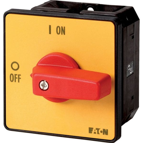 EATON - EIN-AUS-Schalter, T5, 100 A, Einbau, 1 Baueinheit(en), 1-polig, NOT-AUS-Funktion, mit rotem Knebel und gelbem Frontschild