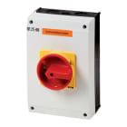 EATON - Sicherheitsschalter, T5B, 63 A, 6-polig, NOT-AUS-Funktion, mit rotem Drehgriff und gelbem Sperrkranz, abschließbar in 0-Stellung mit Deckelv