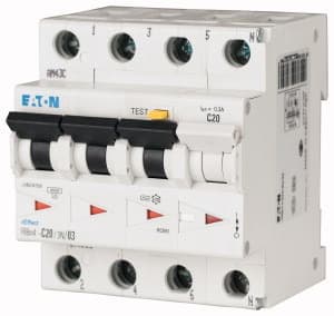 EATON - RCD/LS-Kombischalter, 32 A, 100 mA, Leitungsschutzsch. Typ-C-Auslöseverhalten, 3-p. + N, Fehlerstromleistungsschutzsch., Auslöseverhalten: W