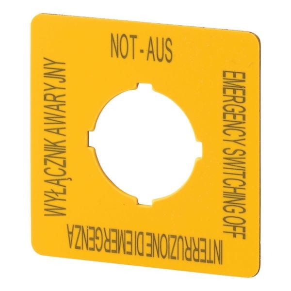 EATON - Schild, NOT-HALT, H x B = 50 x 50 mm, gelb, PL, EN, DE, IT