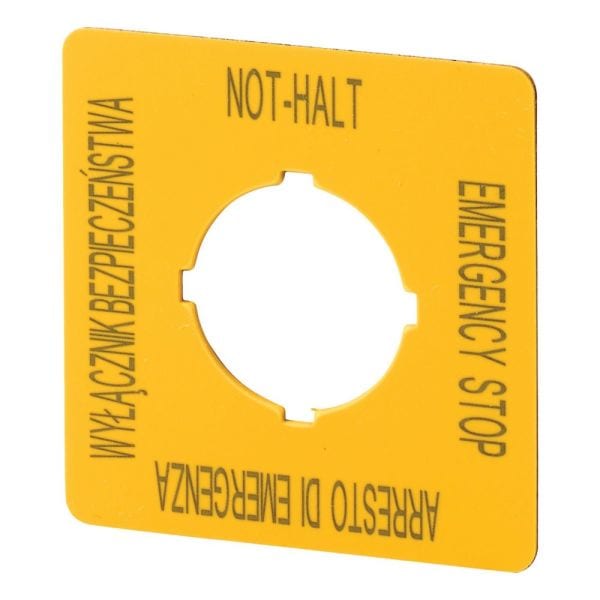 EATON - Schild, NOT-AUS, H x B = 50 x 50 mm, gelb, PL, EN, DE, IT