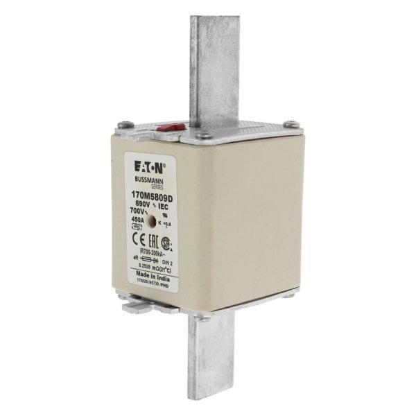 EATON - Sicherungseinsatz, superflink, 450 A, AC 690 V, 200 kA, DIN 2, aR, DIN, IEC, Kennmelder Typ T, spannungsführende Grifflasche