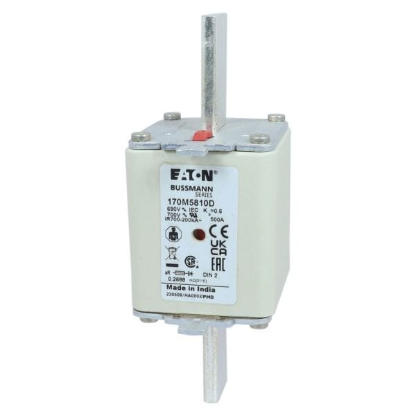 EATON - Sicherungseinsatz, superflink, 500 A, AC 690 V, 200 kA, DIN 2, aR, DIN, IEC, Kennmelder Typ T, spannungsführende Grifflasche