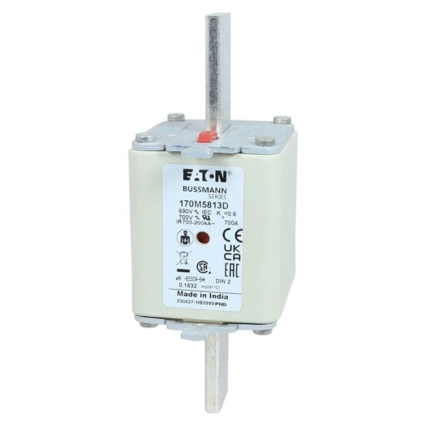 EATON - Sicherungseinsatz, superflink, 700 A, AC 690 V, 200 kA, DIN 2, aR, DIN, IEC, Kennmelder Typ T, spannungsführende Grifflasche