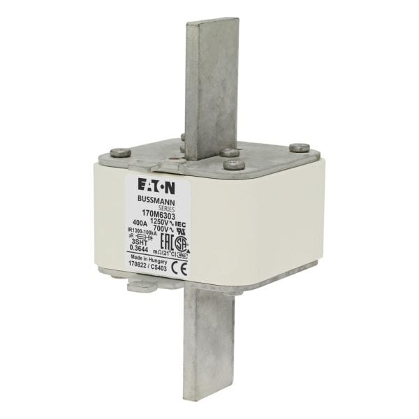 EATON - Sicherungseinsatz, superflink, 400 A, AC 1250 V, 100 kA, size 3, 76 x 76 x 155 mm, aR, IEC, Kennmelder Typ T, spannungsführende Grifflasche