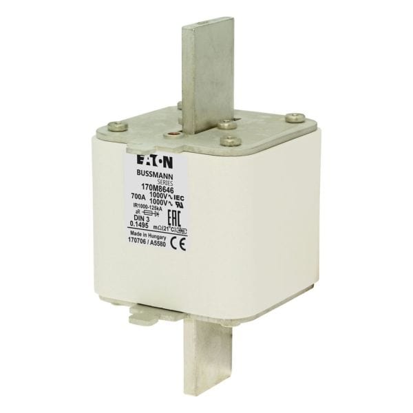 EATON - Sicherungseinsatz, superflink, 700 A, AC 1000 V, DIN 3, 90 x 75 x 150 mm, aR, DIN, IEC, einfacher Kennmelder, spannungsführende Grifflasche