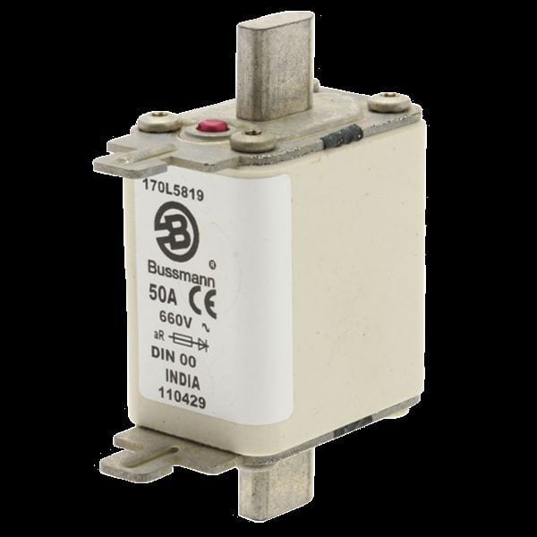 EATON - Sicherungseinsatz, superflink, 50 A, AC 660 V, 200 kA, DIN 00, 30 x 60 x 78 mm, aR, DIN, IEC, Kennmelder Typ T, spannungsführende Grifflasch