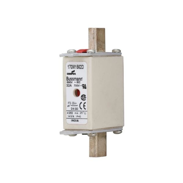 EATON - Sicherungseinsatz, superflink, 32 A, AC 690 V, 200 kA, DIN 000, gR, DIN, IEC, Kennmelder Typ T, quadratischer Körper mit Messerkontakten