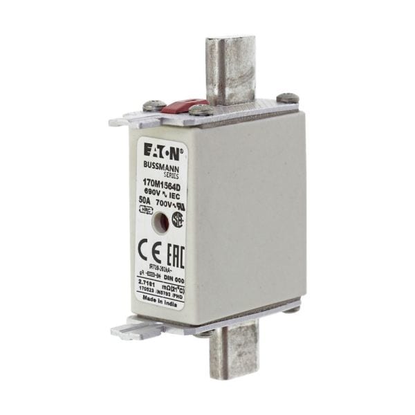 EATON - Sicherungseinsatz, superflink, 50 A, AC 690 V, 200 kA, DIN 000, gR, DIN, IEC, Kennmelder Typ T, quadratischer Körper mit Messerkontakten