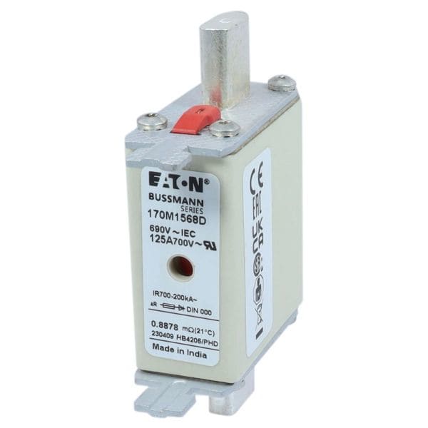 EATON - Sicherungseinsatz, superflink, 125 A, AC 690 V, 200 kA, DIN 000, aR, DIN, IEC, Kennmelder Typ T, quadratischer Körper mit Messerkontakten
