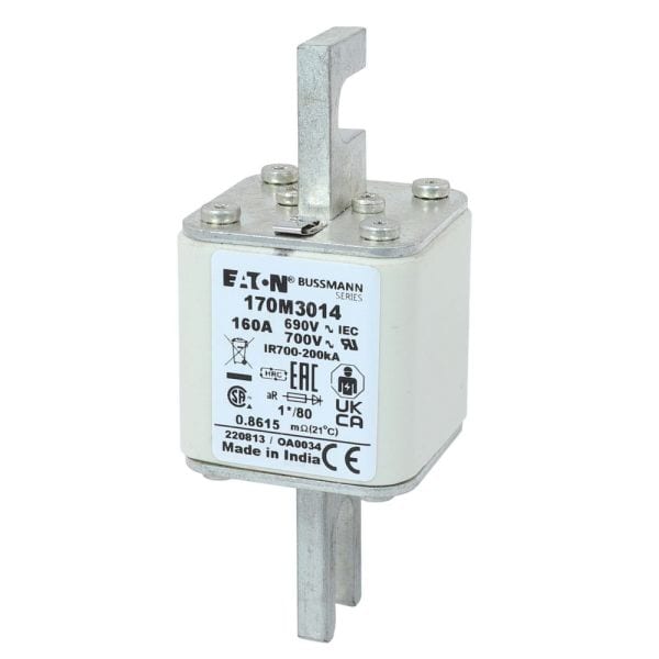 EATON - Sicherungseinsatz, superflink, 160 A, AC 690 V, 200 kA, compact DIN 1, 45 x 45 x 104 mm, aR, DIN, IEC, einfacher Kennmelder