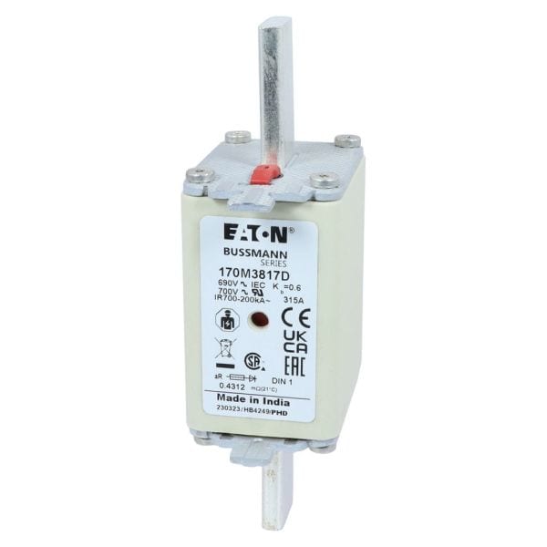 EATON - Sicherungseinsatz, superflink, 315 A, AC 690 V, 200 kA, DIN 1, aR, DIN, IEC, Kennmelder Typ T, spannungsführende Grifflasche