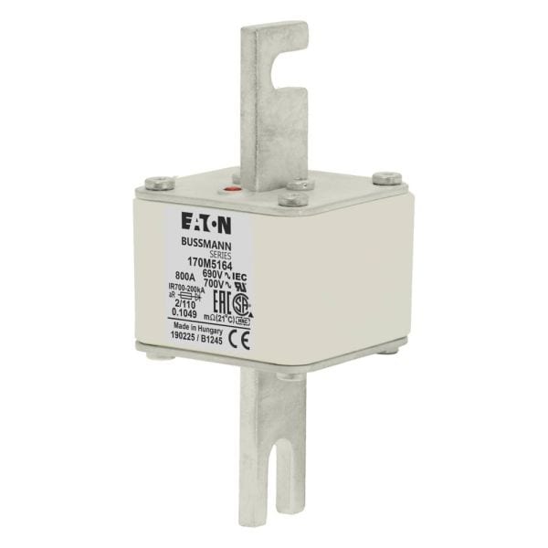 EATON - Sicherungseinsatz, superflink, 800 A, AC 690 V, 200 kA, DIN 2, 61 x 61 x 108 mm, aR, DIN, IEC, einfacher Kennmelder, 110 mm Stichmaß