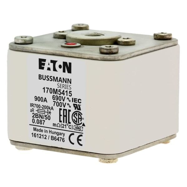 EATON - Sicherungseinsatz, superflink, 900 A, AC 690 V, size 2, 61 x 77 x 51 mm, aR, IEC, UL, M10, quadratischer Körper mit bündigen Endkontakten