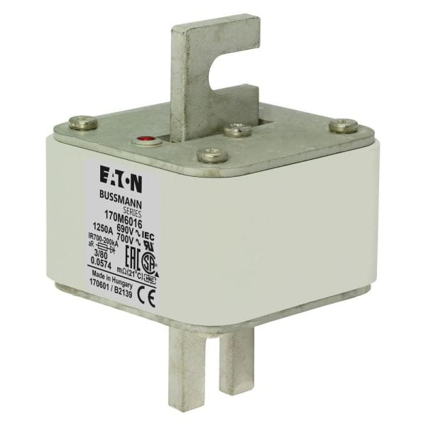 EATON - Sicherungseinsatz, superflink, 1250 A, AC 690 V, 200 kA, DIN 3, 76 x 76 x 109 mm, aR, DIN, IEC, einfacher Kennmelder