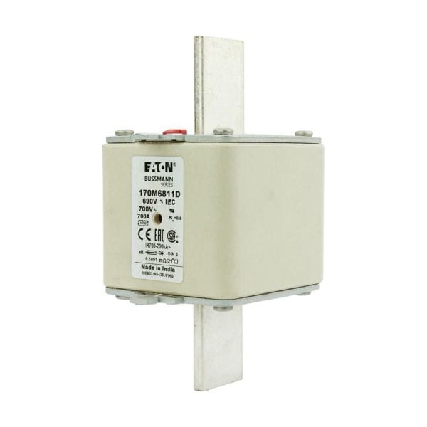 EATON - Sicherungseinsatz, superflink, 700 A, AC 690 V, 200 kA, DIN 3, aR, DIN, IEC, Kennmelder Typ T, spannungsführende Grifflasche
