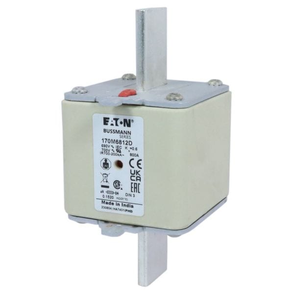EATON - Sicherungseinsatz, superflink, 800 A, AC 690 V, 200 kA, DIN 3, aR, DIN, IEC, Kennmelder Typ T, spannungsführende Grifflasche
