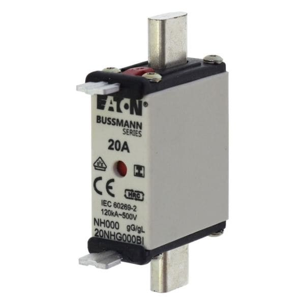 EATON - Sicherungsverbindung, LV, 20 A, AC 500 V, NH000, gL/gG, IEC, Doppelkennmelder, isolierte Grifflaschen
