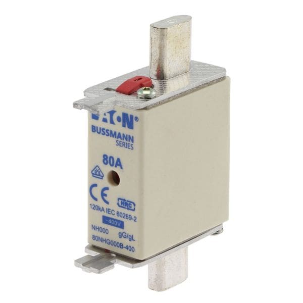 EATON - Sicherungsverbindung, LV, 80 A, AC 400 V, NH000, gL/gG, IEC, Doppelkennmelder, spannungsführende Grifflasche