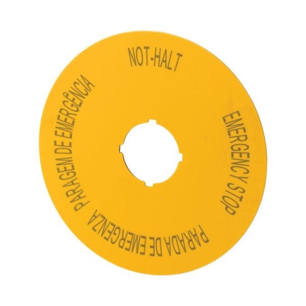 EATON - Schild, NOT-HALT, D = 90 mm, gelb, DE, EN, ES, PT