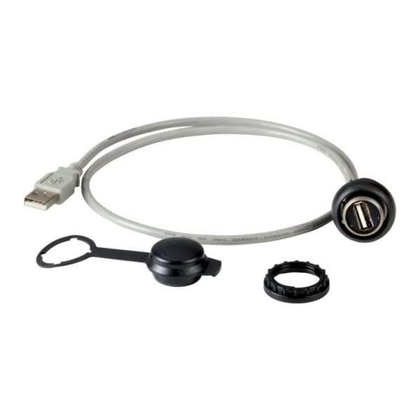 EATON - Einbaubuchse, 0,6 m, konfektionierte Leitung mit fest angeschlossenem Stecker USB 3.0, Typ A, Frontring Schwarz