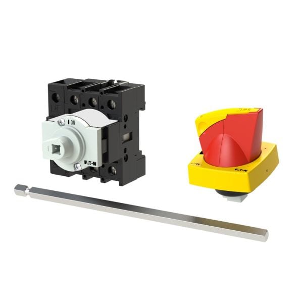 EATON - Hauptschalter, P1, 32 A, Zwischenbau, 3-polig + N, NOT-AUS-Funktion, abschließbar in 0-Stellung, mit Metallachse für Schaltschranktiefe 400 
