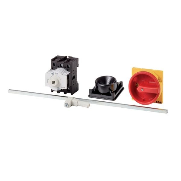 EATON - Hauptschalter, P1, 25 A, Zwischenbau, 3-polig, NOT-AUS-Funktion, mit rotem Drehgriff und gelbem Sperrkranz, abschließbar in 0-Stellung, mit 