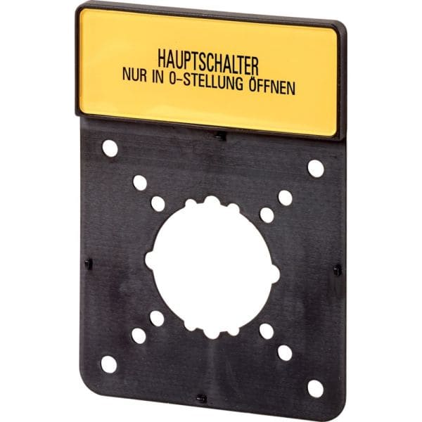 EATON - Träger mit Schild, verwendbar für P5-…/EA/SVB, P5-…/V/SVB, 36 x 6 mm, beschriftet mit Standardtext ''Hauptschalter nur in 0-Stellung öffnen'